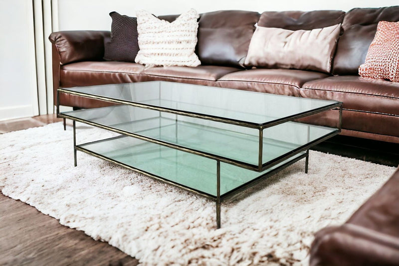 Clear Glass Triple Layered Coffee Table - Black