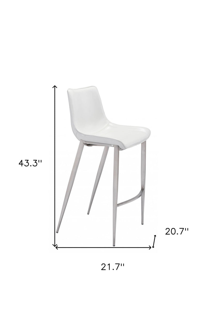 Steel Low Back Bar Height Bar Chairs (Set of 2) - White And Silver