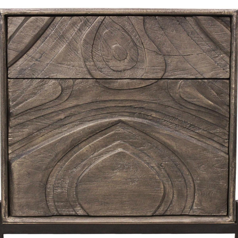 Solid Wood Distressed Carved Abstract One Drawer Nightstand - Ash Gray