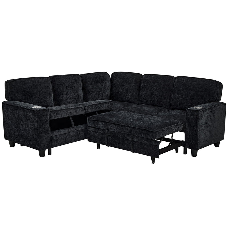 L-Shaped Sofa With Pull Out Sofa Bed With USB