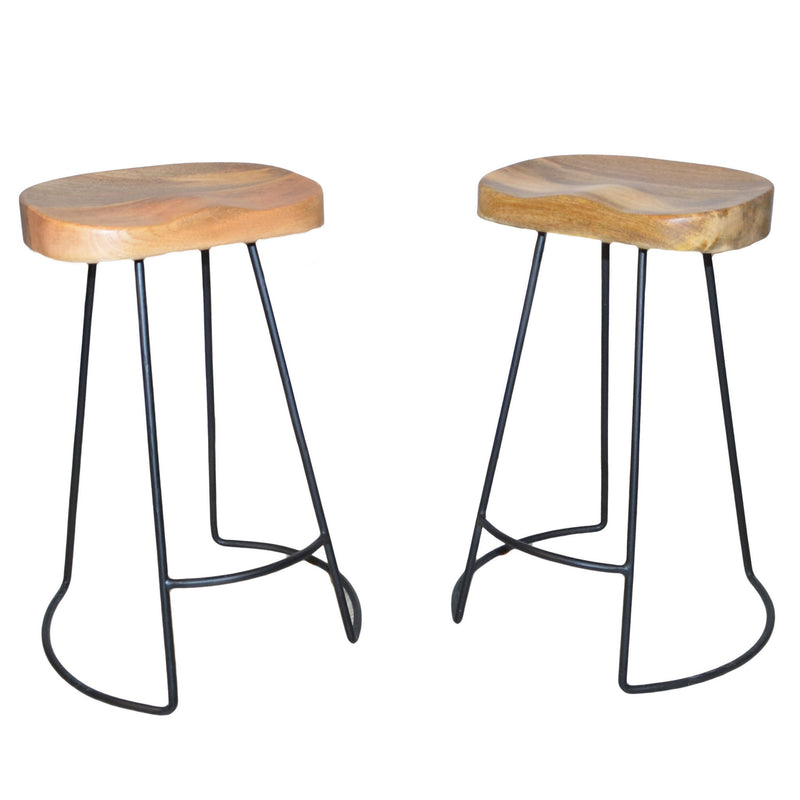 Steel Backless Counter Height Bar Chairs (Set of 2) - Natural And Black
