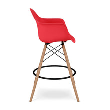 Load image into Gallery viewer, Heavy Duty Plastic And Solid Wood Low Back Counter Height Bar Chair - Red And Brown
