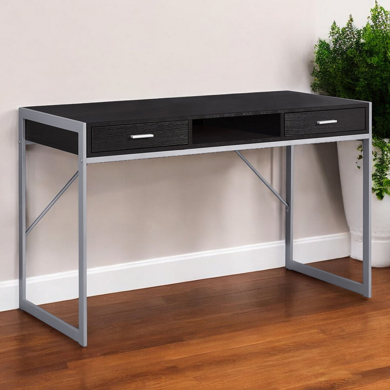 22" Computer Desk With Two Drawers - Dark Brown And Silver