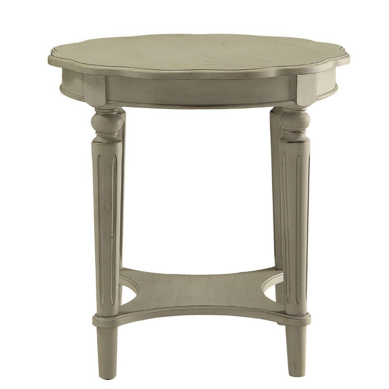Gray Solid Wood Round End Table With Shelf - Light Slate