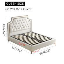 Load image into Gallery viewer, Bed Frame with Button Tufted Headboard, Faux Leather Upholstered Platform Bed Frame, Wooden Slat Support.
