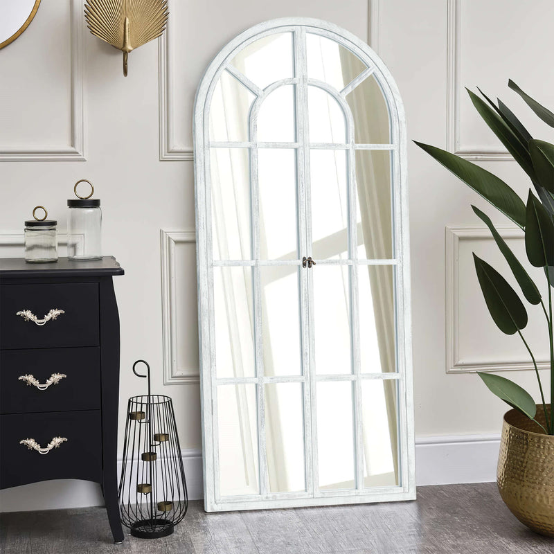 71" Solid Wood Arch Framed Full Length Mirror - White