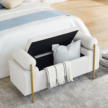 Load image into Gallery viewer, Elegant Upholstered Storage Bench With Cylindrical Arms And Iron Legs,
