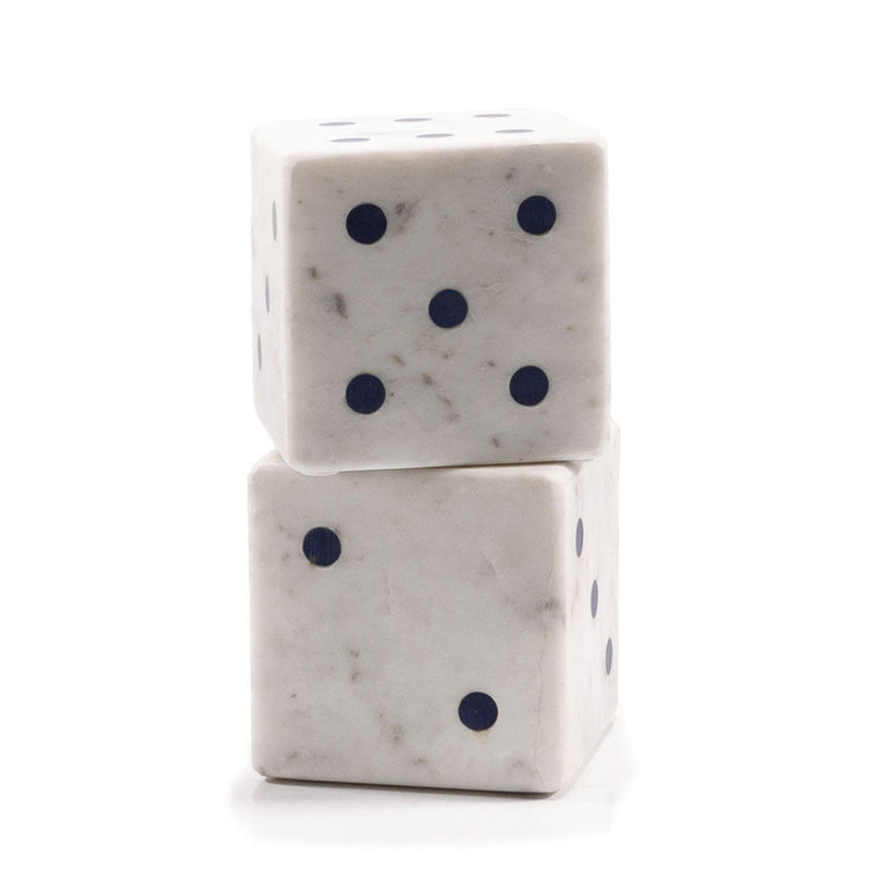 Marble Hand Painted Dice Tabletop Sculpture (Set of 2) - White