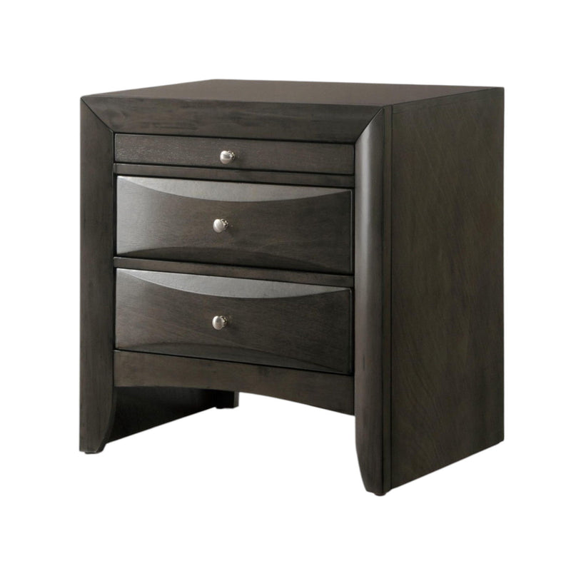 Rectangular Nightstand, Two Drawers With Solid Wood Top - Dark Brown