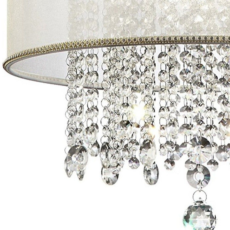 Primo Finish Ceiling Lamp With Crystal Accents And Shade - Silver / White