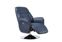 Load image into Gallery viewer, Tufted Genuine Leather Power Swivel Recliner (730574) - Navy Blue
