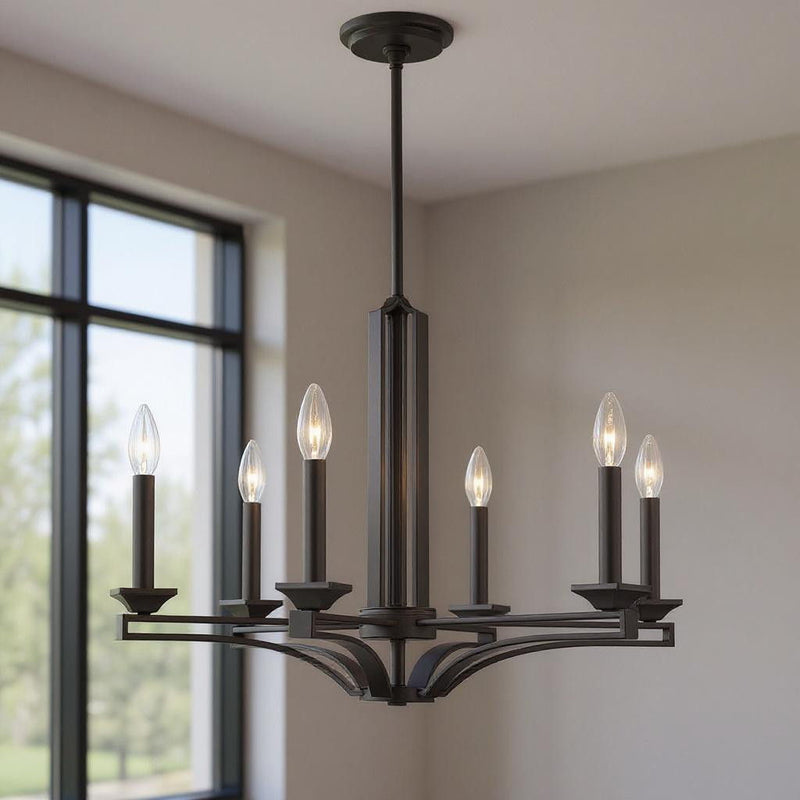 27'' Six-Light Dimmable Chandelier With Shades - Bronze