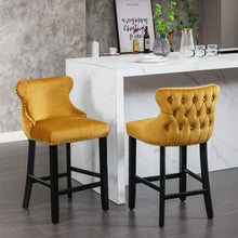 Load image into Gallery viewer, Contemporary Upholstered Wing-Back Barstools With Button Tufted Decoration And Wooden Legs, And Nailhead Trim, Leisure Style Bar Chairs, Bar Stools (Set of 2)
