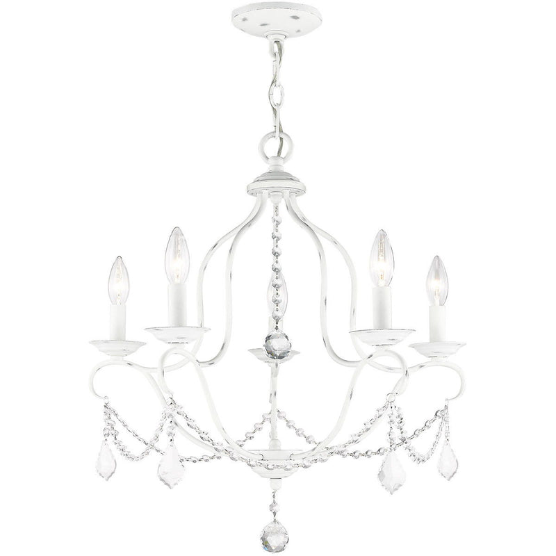 24" Five Light Dimmable Chandelier With Shades - Antiqued White