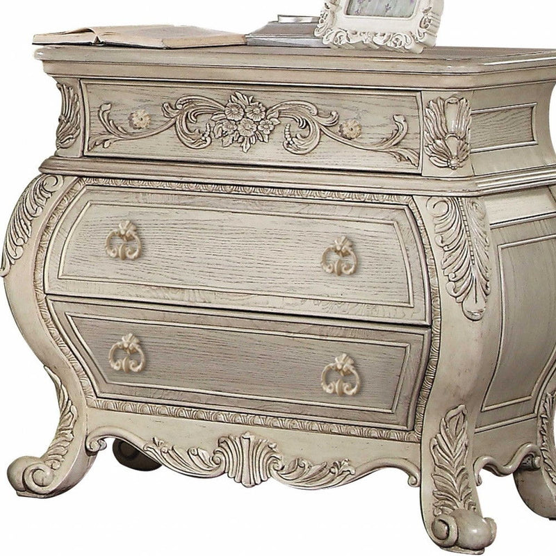 Three Drawers Solid Wood Nightstand - Antiqued White