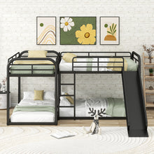 Load image into Gallery viewer, Full and Twin Size L-Shaped Bunk Bed with Slide and Short Ladder, Black
