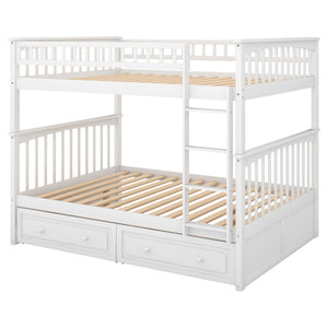 Full over Full Bunk Bed with Drawers, Convertible Beds, White(OLD SKU: SM000241AAK-1)