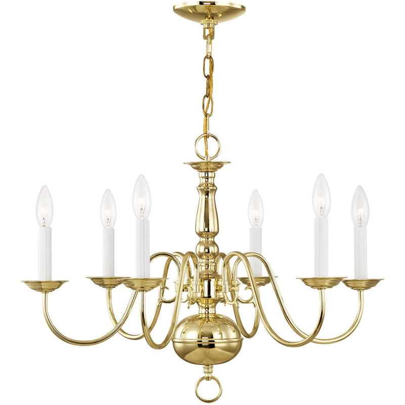 18" Six Light Dimmable Chandelier With Shades - Brass