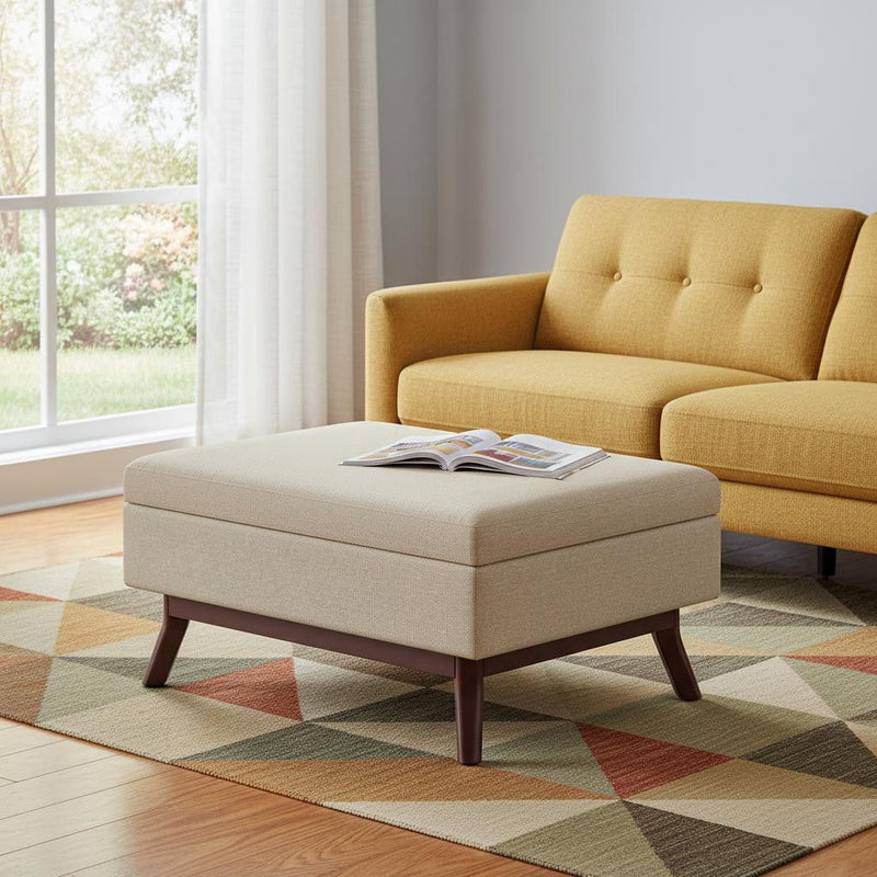 34" Fabric Cocktail Ottoman With Storage - Brown
