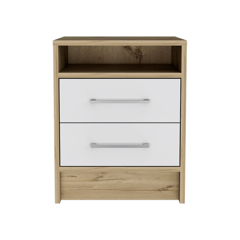 20" Wood Two Drawer Nightstand - White / Natural
