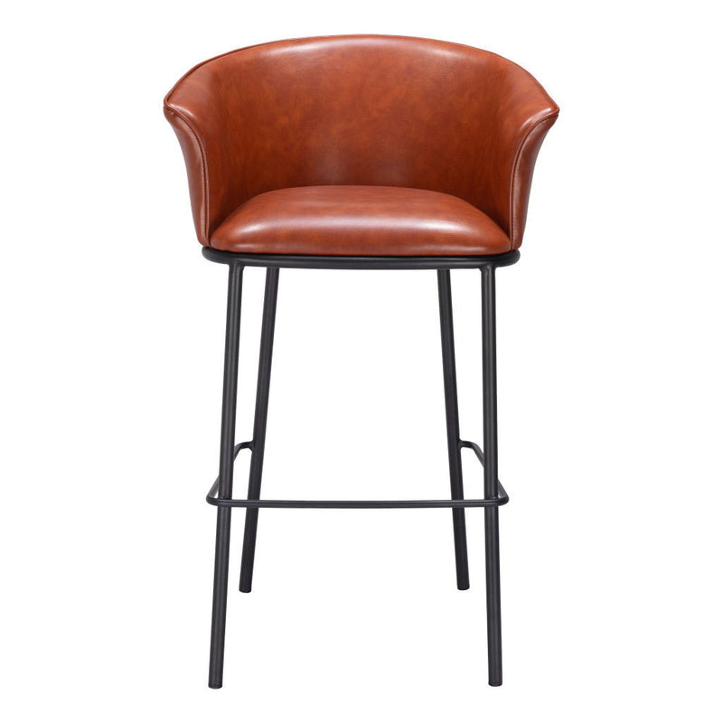 Faux Leather And Steel Bar Height Bar Chair - Brown And Black