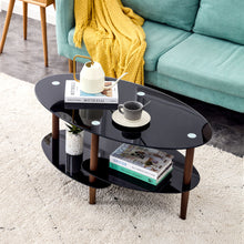 Load image into Gallery viewer, Oval Glass Coffee Table, Modern Table In Living Room Oak Wood Leg Tea Table 3-Layer Tempered Glass Table - Brown / Black
