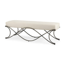 Load image into Gallery viewer, 55" Cream and Nickel Fabric and Metal Upholstered Bench
