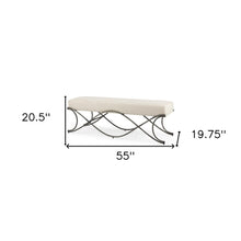 Load image into Gallery viewer, 55" Cream and Nickel Fabric and Metal Upholstered Bench

