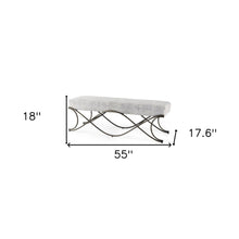 Load image into Gallery viewer, 55" Dark Gray and Nickel Chenille and Metal Upholstered Bench
