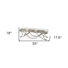 Load image into Gallery viewer, 55" Gray and Gold Chenille and Metal Upholstered Bench
