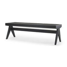 Load image into Gallery viewer, 59" Black Solid Wood and Cane Dining Bench
