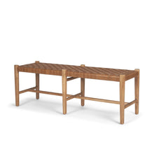Load image into Gallery viewer, 52" Brown Genuine Leather and Solid Wood Upholstered Bench
