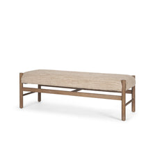 Load image into Gallery viewer, 57" Beige and Brown Cotton and Solid Wood Upholstered Bench
