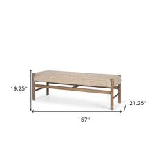 Load image into Gallery viewer, 57" Beige and Brown Cotton and Solid Wood Upholstered Bench
