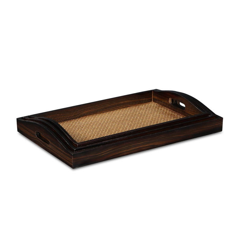 24" Rectangular Wood Handmade Tray With Handles - Brown