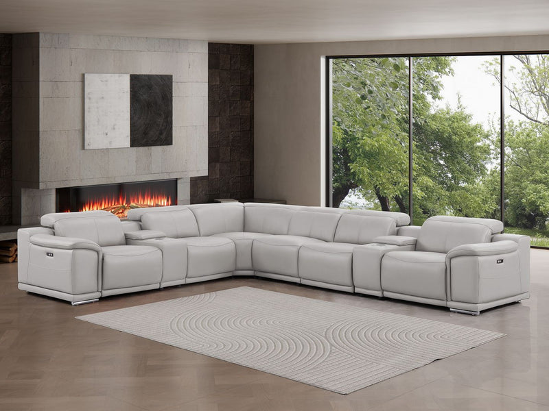 Leather Modular L Shaped Eight Piece Corner Sectional With Console - Ash / Gray