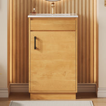 Load image into Gallery viewer, Bathroom Vanity With Sink, Freestanding Single Cabinet With Soft Closing Door And Adjustable Shelf - Natural Wood
