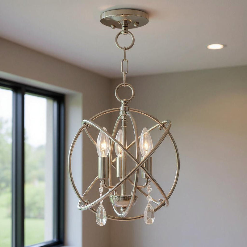 14'' Three-Light Dimmable Chandelier With Shades - Nickel