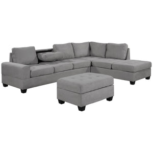 Orisfur. Modern Sectional Sofa with Reversible Chaise, L Shaped  Couch Set with Storage Ottoman and Two Cup Holders for Living Room