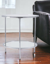Load image into Gallery viewer, Glass Iron Round Mirrored End Table With Shelf - Chrome
