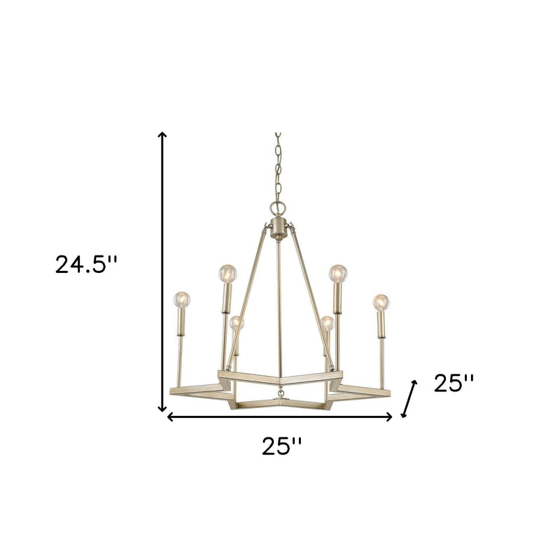 Candle Style Six Light Metal Dimmable Chandelier - Gold