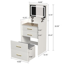 Load image into Gallery viewer, Compact 3 In 1 Vanity Desk With Open Top Mirror, Glass Desktop, 5 Height - White

