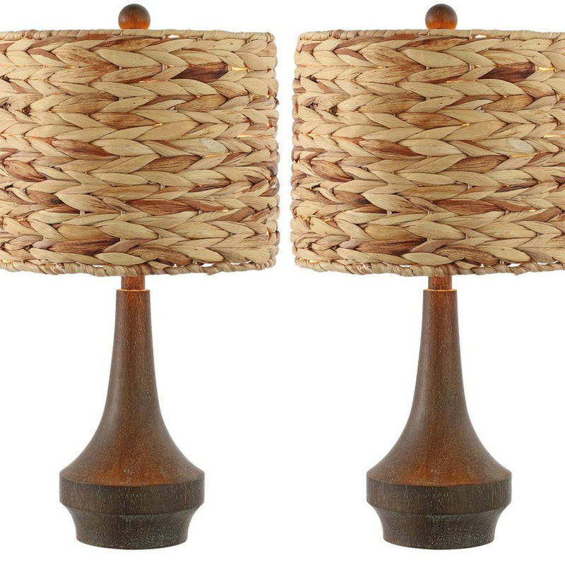 Gourd Bedside Lamps With Drum Shades (Set of 2) - Dark Brown / Natural