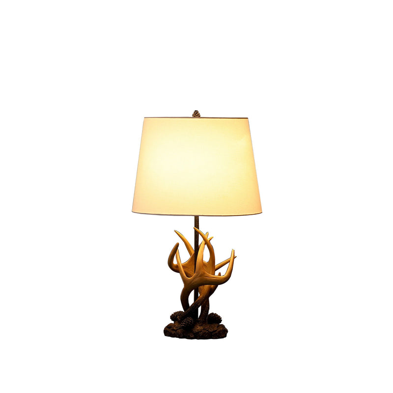 Antlers Table Lamp With White Shade - Natural And Brown