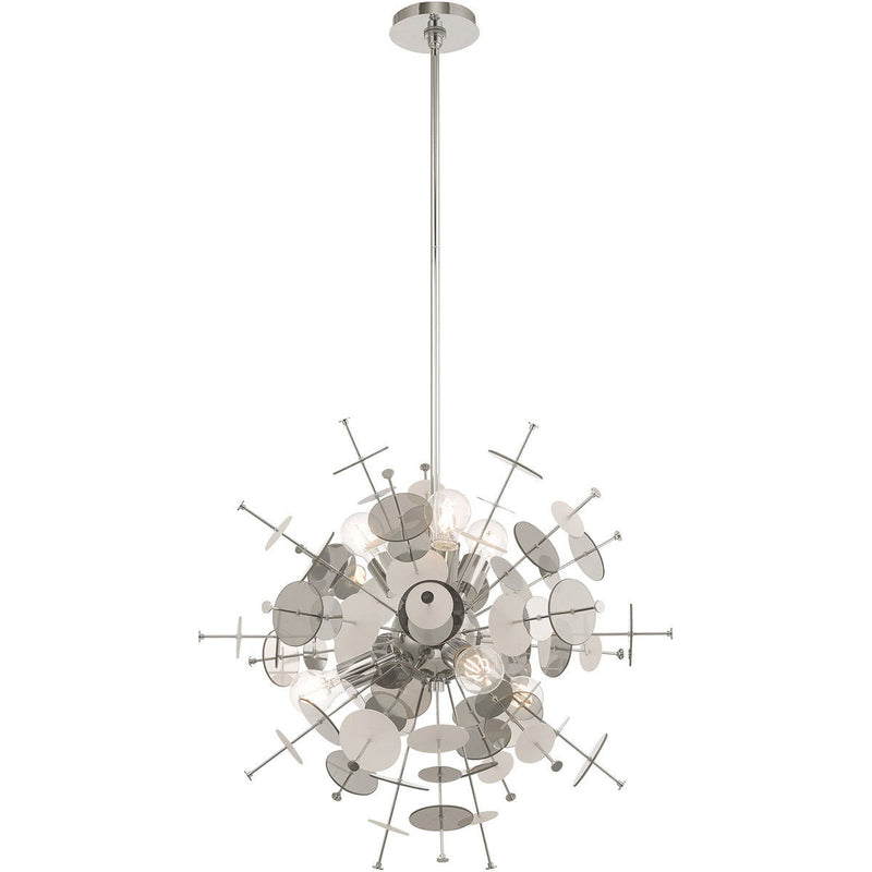 32" Six Light Dimmable Chandelier With Shades - Silver
