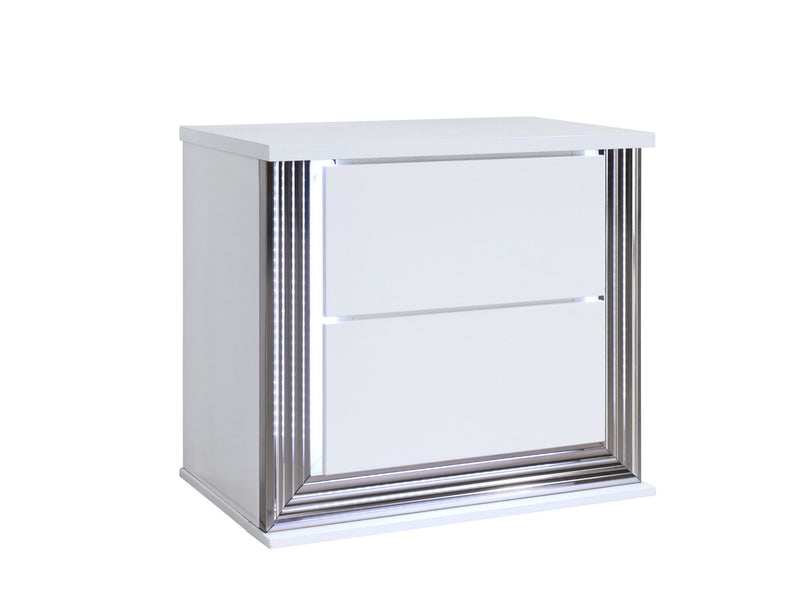 25" Solid And Manufactured Wood Lighted Two Drawer Nightstand - White