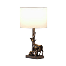 Load image into Gallery viewer, Mom And Baby Deer Table Lamp With White Drum Shade - Bronze
