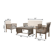 Load image into Gallery viewer, 4 Piece Outdoor Chat Set With Water Resistant Cushion And Wood Frame - Cream / Gray
