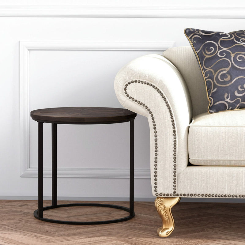 Solid Wood Iron Round End Table - Natural