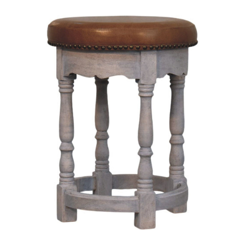 Leather Round Footstool (723459) - Brown